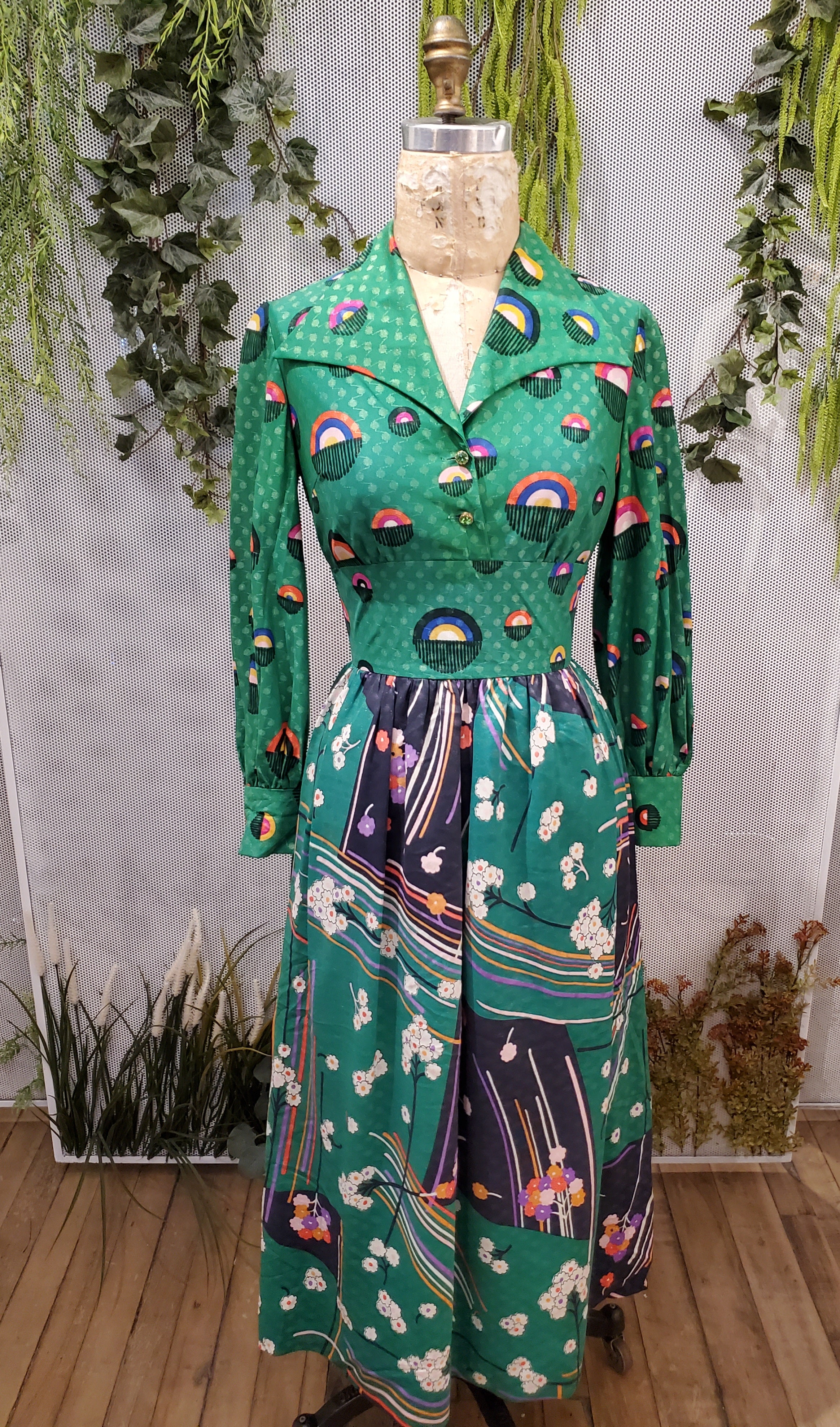 1960's Green Patterned Dress