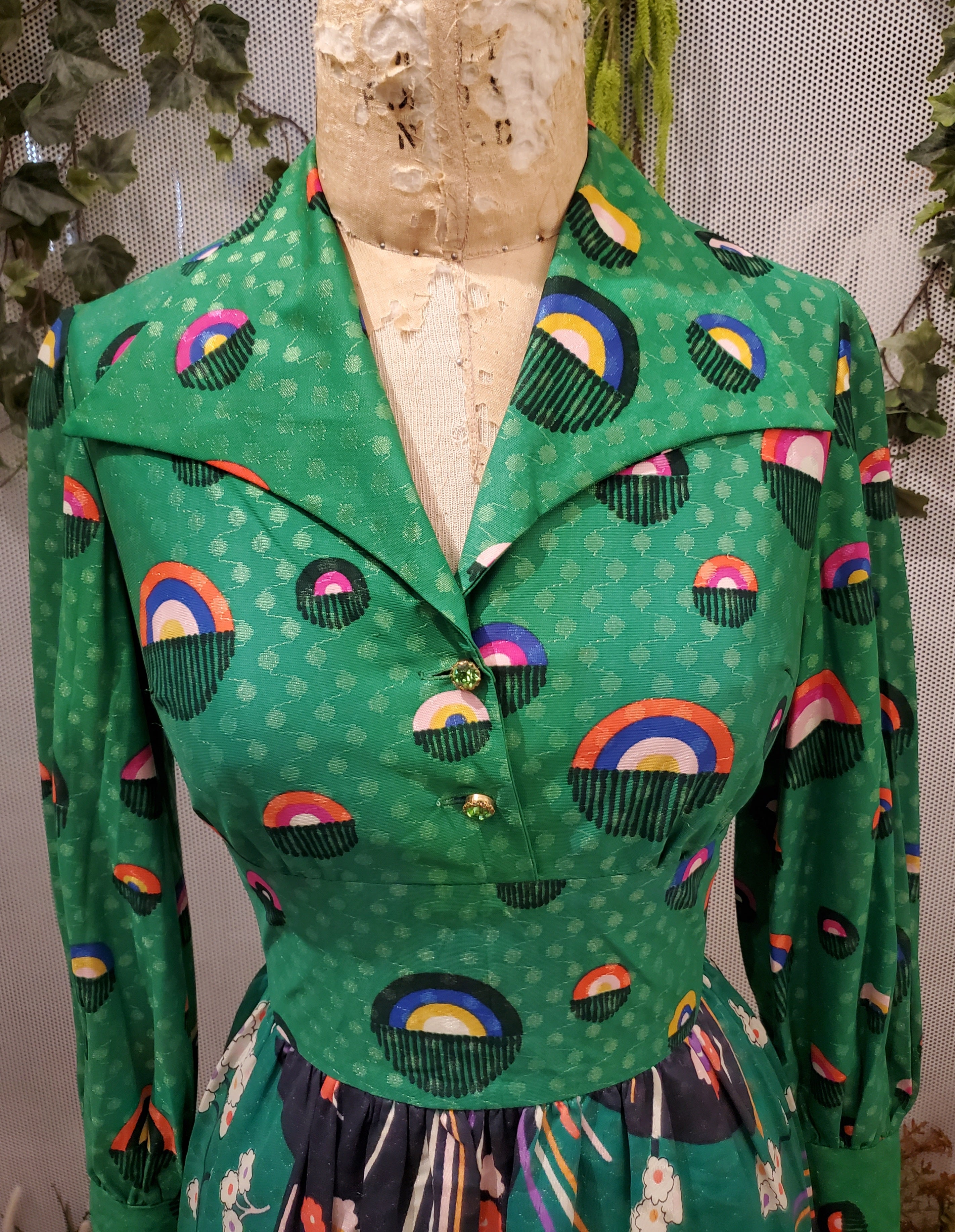 1960's Green Patterned Dress